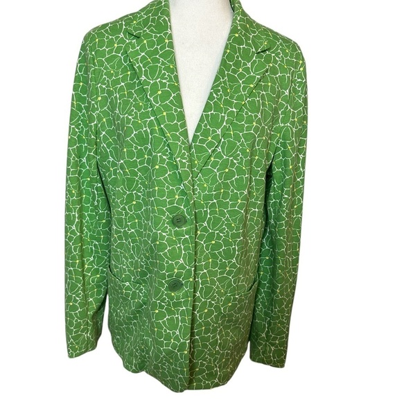 Talbots Medium Knit Blazer Green Pastel Floral Jacket with Jacket Pockets 14 - Picture 12 of 16